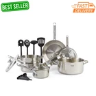 T-fal & Strain Stainless Steel Cookware Set 14 Piece Pots Pans Box New. Price: $106.99.
