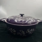 Temptations Dark Purple Floral Lace 3 Qt Round Bowl With Lid Casserole Dish Used. Price: $67.99.
