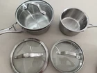 Lot 2 Calphalon Stainless Steel Pots And 3 Lids (SH11) Used. Price: $60.00.