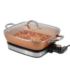 Megachef 11" Electric Copper Non-stick Fry Pan W/ Glass Lid, Adj Temp New. Price: $83.02.