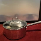 Wolfgang Puck 3 Qt Stainless Steel Saucepan W/ Lid, Long Handle, Silver Used. Price: $28.00.