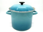 Creuset Blue Teal Stock Pot With Lid 10 Qt Enameled Steel Inch Used. Price: $49.99.