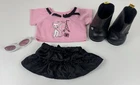 Build Bear Pink Le Cat Paris Eiffel Tower Shirt, Skirt, Boots & Glasses Used. Price: $16.99.