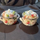Set 2 Crofton 1 Qt Enameled Steel Pot Floral Lid Double Handles Cookware Ec Used. Price: $28.00.