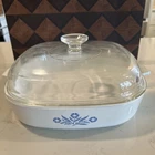 Vtg Corningware P-16-B Blue Cornflower 11" Square Casserole Dish W/ Glass Lid Used. Price: $50.00.