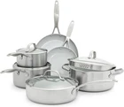Greenpan Venice Pro 10PIECE Cookware Set Stainless Steel Ceramic Nonstick Dove New. Price: $264.99.