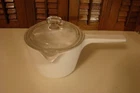 Vintage Rare White Corningware M-68-B One Quart Saucepan With 2 Pouring Spouts Used. Price: $45.00.