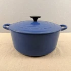 Creuset #24 Marseille Blue Round Dutch Oven 4.5 Qt Enameled Cast Iron France Used. Price: $165.00.