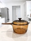 Vintage Visions Corning Amber Glass Saucepan Pot Lid 2.5L Usa Cookware Used. Price: $35.00.