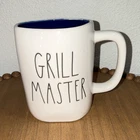 Rae Dunn Artisan Grill Master Ceramic Coffee Mug White Blue Microwave Safe Used. Price: $11.00.