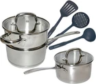 Maggopan Stainless Steel Glass Lid Cast Handle Impact Bonded 8 Pcs Set New. Price: $36.00.