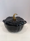 Cast Pumpkin Dutch Oven 4 Qt By Smith And Clark Ironworks Black Gold Stem Used. Price: $40.00.