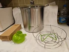Vevor 21QT. Stainless Steel Waterbath Canning Pot Glass Lid Rack New Box. Price: $49.95.