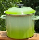 Creuset Enameled Steel Stock Pot 8 Qt. Lid Ombre Lime Green Fade Light Wear Used. Price: $69.95.