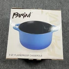 Parini 3 Qt Blue Ceramic Flameproof Cookware Bakeware Dutch Oven Casserole New. Price: $22.99.