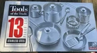 Tools Of The Trade 13-PC. Cookware Set, Stainless Steel New Box. Price: $65.00.