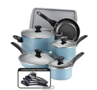Farberware- 15-PIECE Non-stick Cookware Set Aqua Oven Safe To 350 New. Price: $79.99.