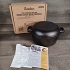 Bruntmor 5 Qt Pre-seasoned Cast Iron Double Dutch Oven 2-IN-1 Set With Box Used. Price: $29.95.