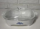 Corningware Blue Cornflower 68-8000 Small Square Casserole W/lid Montgomery Ward Used. Price: $18.00.