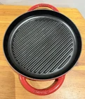 Staub Pure 26CM 10" Round Double Handle Enameled Cast Iron Grill Skillet Pan Red Used. Price: $125.00.