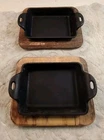 2 Lodge, Heat-treated 10OZ Rectangular Servers W/wood Trivets Cast Iron, Usa Used. Price: $44.79.