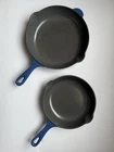 Creuset Blue/grey Enameled Cast Iron Classic Round Skillet Fry Pan 9" & 7.5 Used. Price: $94.87.