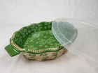 Temp-tations Old World Green Basketweave 9" Pie Plate Handles W/lid Temptations New. Price: $32.97.