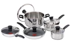 T-fal Stainless Steel Cookware Set, Non-stick, Dishwasher & Oven Safe, 10-PC New. Price: $217.75.