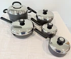 Circulon 10 Piece Hard Anodized Nonstick Skillet Pans Stockpot & Colander Lid Used. Price: $115.00.