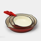 Excelsteel 3 Cast Iron Skillet Set W/red Enamel Coating, Perfect Pc, New. Price: $106.69.