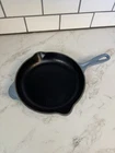 Creuset Signature Blue Enameled Cast Iron Skillet 10.25" Pour Spout Used. Price: $75.99.