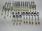 Vintage Gibson Flatware Set Apple Pattern Plastic Handle 35 Piece Used. Price: $39.00.