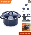 Imusa Blue Speckled Enamel Stock Pot With Lid - 4 Quart Capacity, Oven Safe New. Price: $24.29.