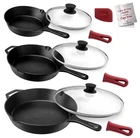 Cuisinel 6" 8" 10" Cast Iron Skillets Set Glass Lids C12606-8-10-G Black New. Price: $85.00.
