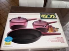 Vtg 90S Corningware Cranberry Tinted Visions Cookware 5 Piece New Open Box. Price: $145.00.