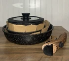 Kitchen Academy 3PC Nonstick Aluminum Pan Set 10IN Lid Detachable Handle New. Price: $60.50.