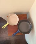 Creuset Double Spouted Cast Iron Skillets Pans Yellow 16 And Blue 20 Of Used. Price: $85.00.
