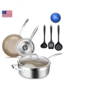 Duxtop 7PC Stainless Steel Ceramic Coated Nonstick Pans Set Induction Frying New. Price: $157.19.
